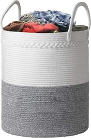 img 4 attached to 🧺 Favibes Decorative Woven Rope Laundry Basket - Extra Large Storage Hamper for Blankets, Throws, Pillows, Clothes, Toys in White and Mixed Grey - 16"x16"x19