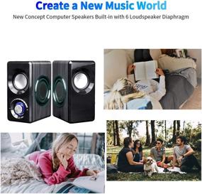img 3 attached to 🔊 USB Powered Computer Speakers with Built-in Subwoofer, 6 Loudspeaker Diaphragm for High Sound Quality - Small Multimedia Speakers for Laptop/Desktop/Tablets/Phone in Black Wood with LED