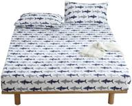 navy blue/grey shark print twin cotton fitted bed sheet by bulutu - deep pocket, white, breathable, durable, and comfortable - high-quality single bottom sheet for twin bed - (pillowcases not included) logo