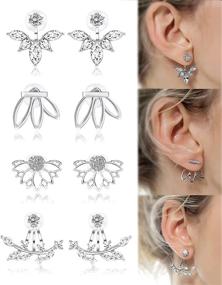 img 2 attached to 🌸 Ofeiyaa Lotus Flower Earring Studs Jackets: Elegant CZ Leaf Hollow Stainless Steel Earrings for Women and Girls in Silver and Rose Gold Tone