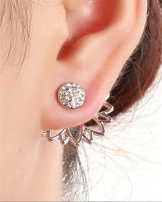 img 3 attached to 🌸 Ofeiyaa Lotus Flower Earring Studs Jackets: Elegant CZ Leaf Hollow Stainless Steel Earrings for Women and Girls in Silver and Rose Gold Tone