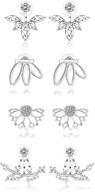 🌸 ofeiyaa lotus flower earring studs jackets: elegant cz leaf hollow stainless steel earrings for women and girls in silver and rose gold tone logo