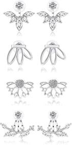 img 4 attached to 🌸 Ofeiyaa Lotus Flower Earring Studs Jackets: Elegant CZ Leaf Hollow Stainless Steel Earrings for Women and Girls in Silver and Rose Gold Tone