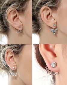 img 1 attached to 🌸 Ofeiyaa Lotus Flower Earring Studs Jackets: Elegant CZ Leaf Hollow Stainless Steel Earrings for Women and Girls in Silver and Rose Gold Tone