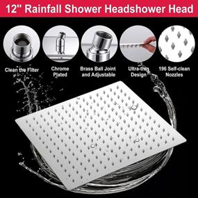 img 3 attached to 🚿 NERDON 12'' High Pressure Rainfall Shower Head Handheld Combo - 5 Settings with 15'' Brass Extension Arm & 60'' Hose - Stainless Steel Bath Rain Showerhead with 4 Hooks