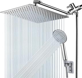 img 4 attached to 🚿 NERDON 12'' High Pressure Rainfall Shower Head Handheld Combo - 5 Settings with 15'' Brass Extension Arm & 60'' Hose - Stainless Steel Bath Rain Showerhead with 4 Hooks