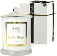 🕯️ la jolie muse jasmine scented candle - perfect candle gift for women, thoughtful gifts for friends, made with natural soy wax, 65 hours burn time, fine home fragrance, glass jar candles logo