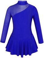 yeahdor girls' kids figure ice skating dress with mesh 👧 splice, long sleeve, mock neck ballet dance gymnastic tutu skirted leotard логотип