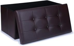 img 4 attached to WoneNice 30 Inches Faux Leather Folding Storage Ottoman Bench: Stylish Dark Brown Ottoman Toy Chest & Storage Box, Holds up to 300 LB