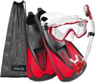 phantom aquatics rapido boutique collection full foot fins set with panoramic view tempered glass lens mask, fin snorkel gear kit, and travel bag logo