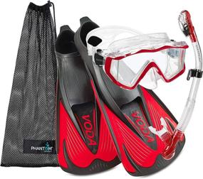 img 4 attached to Phantom Aquatics Rapido Boutique Collection Full Foot Fins Set with Panoramic View Tempered Glass Lens Mask, Fin Snorkel Gear Kit, and Travel Bag