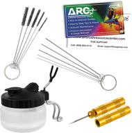 🧹 premium 13 piece airbrush cleaning kit by master airbrush - glass cleaning pot jar with holder, 5 cleaning needles, 5 cleaning brushes, 1 wash needle, & how-to link card logo