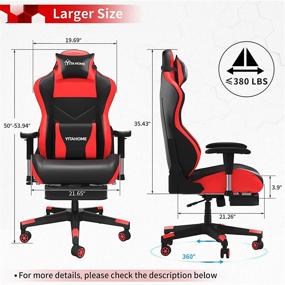 img 2 attached to 🎮 YITAHOME Massage Gaming Chair with Footrest, Big and Tall 380lbs Capacity, Heavy Duty Ergonomic Video Game Chair, High Back Office Computer Chair, Racing Style with Headrest and Lumbar Support in Red