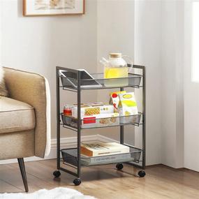 img 1 attached to 🛒 SONGMICS Rolling Cart: Space Saving 3-Tier Trolley with Wire Baskets for Kitchen, Bathroom, Living Room - Easy Assembly, Gray UBSC061G01