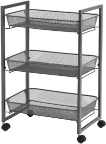 img 4 attached to 🛒 SONGMICS Rolling Cart: Space Saving 3-Tier Trolley with Wire Baskets for Kitchen, Bathroom, Living Room - Easy Assembly, Gray UBSC061G01