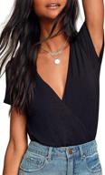💃 tankaneo women's surplice neck bodysuit: stylish deep v-neck short sleeve t-shirt in solid colors - sizes s-xxl logo