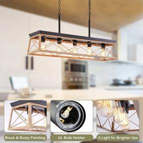 img 2 attached to 🌾 HMVPL 5-Light Kitchen Island Lighting, Farmhouse Dining Room Light Fixture, Rustic Linear Chandelier Pendant Light for Living Room Over Table Bar