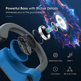 img 2 attached to 🔥 Flame Running Headphones V5.0 - 16 Hrs Playtime, Bass+ HD Stereo, IPX7 Waterproof Earbuds - Bluetooth Headphones for Workout, Gym - CVC6.0 Noise Cancelling Mic - Blue