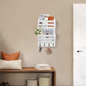 img 3 attached to Hanging Mail Organizer with Key Hooks, Wall Mount Mail Holder for Bills, Letters, Magazines, and Dog Leashes