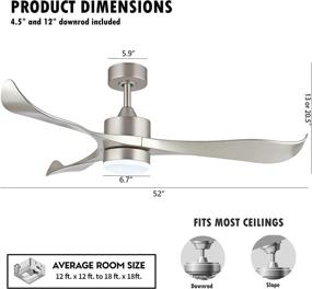 img 2 attached to WINGBO 52’’ Modern Ceiling Fan, Lights and Remote Included, Brushed Nickel Finish, 3 Curved Blades, Quiet Reversible Motor, Indoor LED Ceiling Fan for Kitchen Bedroom Living Room, ETL Listed