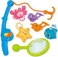 🛁 bath toy set with fishing floating squirts, water scoop, and organizer bag (8 pack) - karberdark fish net game for bathtub, bathroom, pool, bath time - ideal for kids, toddlers, baby boys, girls, and bath tub spoon logo