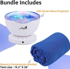 img 3 attached to 🌈 Autism Sensory Toys Bundle: Wave Light Projector with Blue Compression Sensory Blanket – 7 Sensory Lights, 6 Relaxing Sounds, AUX Cable Included – LED Color Stimulation for Autism Gifts