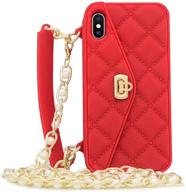 omio for iphone xr handbag case with card holder wrist lanyard soft silicone shell for iphone xr wallet case for women with strap shockproof drop protection noble luxury cover for iphone xr case red logo