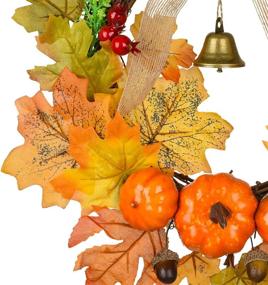 img 2 attached to 🍂 Mini Floween Pumpkin Fall Wreath Decoration - 12" Autumn Wreath with Colorful Maple Leaves, Pumpkin Berries, Gold Bell - Ideal for Front Door, Wall, Thanksgiving, and Harvest Decoration