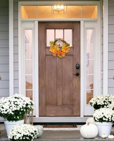 img 1 attached to 🍂 Mini Floween Pumpkin Fall Wreath Decoration - 12" Autumn Wreath with Colorful Maple Leaves, Pumpkin Berries, Gold Bell - Ideal for Front Door, Wall, Thanksgiving, and Harvest Decoration