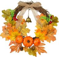 🍂 mini floween pumpkin fall wreath decoration - 12" autumn wreath with colorful maple leaves, pumpkin berries, gold bell - ideal for front door, wall, thanksgiving, and harvest decoration logo