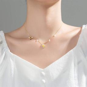 img 2 attached to 🌼 Honey Bee Daisy Flower Pendant Necklaces - Sterling Silver 18K Gold Plated for Women Girls - Dainty Dangling Diamond Crystal CZ Chokers Necklace with Adjustable Chain - Ideal Birthday Gifts