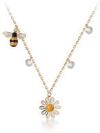 🌼 honey bee daisy flower pendant necklaces - sterling silver 18k gold plated for women girls - dainty dangling diamond crystal cz chokers necklace with adjustable chain - ideal birthday gifts logo