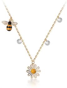 img 4 attached to 🌼 Honey Bee Daisy Flower Pendant Necklaces - Sterling Silver 18K Gold Plated for Women Girls - Dainty Dangling Diamond Crystal CZ Chokers Necklace with Adjustable Chain - Ideal Birthday Gifts