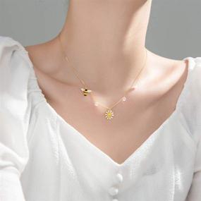 img 3 attached to 🌼 Honey Bee Daisy Flower Pendant Necklaces - Sterling Silver 18K Gold Plated for Women Girls - Dainty Dangling Diamond Crystal CZ Chokers Necklace with Adjustable Chain - Ideal Birthday Gifts