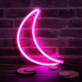 img 3 attached to LED Neon Moon Lights, Moon Shape Neon Signs Crescent Night Lights Battery Operated Table Lamp for Bedroom, Bar, Pub - Moon Pink Wall Decor