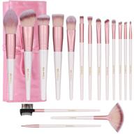 💄 bs-mall premium synthetic makeup brush set - 16 pcs for foundation, powder, concealers, eye shadows, blush, lip cosmetic brushes (white rose) logo