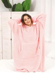 img 1 attached to 👚 Pink Sherpa Wearable Blanket Hoodie Sweatshirt - Cozy TV Blanket with Long Sleeves and Pocket, One Size Fits All