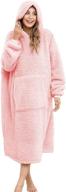 👚 pink sherpa wearable blanket hoodie sweatshirt - cozy tv blanket with long sleeves and pocket, one size fits all logo