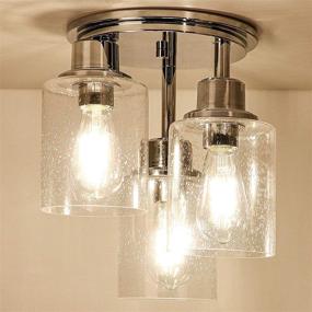 img 2 attached to 🔆 Sleek Semi Flush Mount Ceiling Light-Chrome Finish, 3-Light Close to Ceiling Fixture with Clear Seeded Glass Shade Chandelier-For Stairs, Porch, Hallway, Entryway, and Kitchen