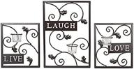🕯️ hosley set of 3 tealight iron wall sconce laugh love live dark brown farmhouse decor: handmade artisan gift for wedding, special occasion, spa, aromatherapy tea light votive candle gardens o3+ logo