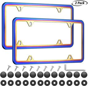 img 4 attached to 🦎 Chrome Хамелеон рамка для номерного знака - Ослепительная защита номерного знака автомобиля с эффектом хамелеона для американских автомобилей с набором винтов (2 штуки, без логотипа)