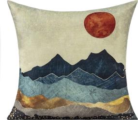 img 1 attached to 🏞️ VAKADO Outdoor Spring Pillow Covers: Blue Mountains Sunrise Scenery Decorative Cushion Cases with Watercolor Sun, Moon, Forest, and Cactus Designs for Couch, Sofa, Bedroom, Office - 18x18 Pack of 4