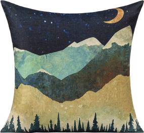 img 2 attached to 🏞️ VAKADO Outdoor Spring Pillow Covers: Blue Mountains Sunrise Scenery Decorative Cushion Cases with Watercolor Sun, Moon, Forest, and Cactus Designs for Couch, Sofa, Bedroom, Office - 18x18 Pack of 4