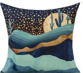 img 3 attached to 🏞️ VAKADO Outdoor Spring Pillow Covers: Blue Mountains Sunrise Scenery Decorative Cushion Cases with Watercolor Sun, Moon, Forest, and Cactus Designs for Couch, Sofa, Bedroom, Office - 18x18 Pack of 4