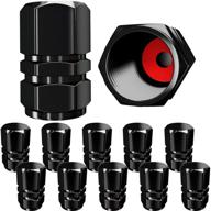 🔒 all-weather tire valve caps (12 pack) with o rubber seal for leak-proof air protection - heavy-duty hexagon design - dust proof, lightweight universal aluminum stem covers in black logo