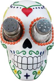 img 3 attached to 🎃 DWK - Sugar 'N' Spice - Day of the Dead Halloween Decorations Sugar Skull Figurine Salt & Pepper Shaker Holder Dia de Los Muertos Home Décor Kitchen Accessory Dining Accent Set of 3, 7-inch