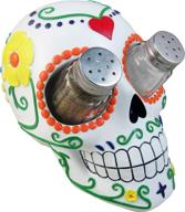 🎃 dwk - sugar 'n' spice - day of the dead halloween decorations sugar skull figurine salt & pepper shaker holder dia de los muertos home décor kitchen accessory dining accent set of 3, 7-inch логотип