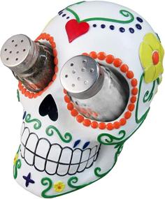 img 2 attached to 🎃 DWK - Sugar 'N' Spice - Day of the Dead Halloween Decorations Sugar Skull Figurine Salt & Pepper Shaker Holder Dia de Los Muertos Home Décor Kitchen Accessory Dining Accent Set of 3, 7-inch