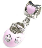 👑 stunning queenberry rhodium-plated sterling silver pink baby girl 3-d shoe dangle bead charm - european style logo