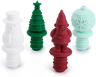 🎄 set of 4 christmas wine stoppers - silicone bottle stoppers with cute christmas tree, elves, snowman, and snowball shapes. leakproof seal fun stoppers - perfect xmas gift! logo